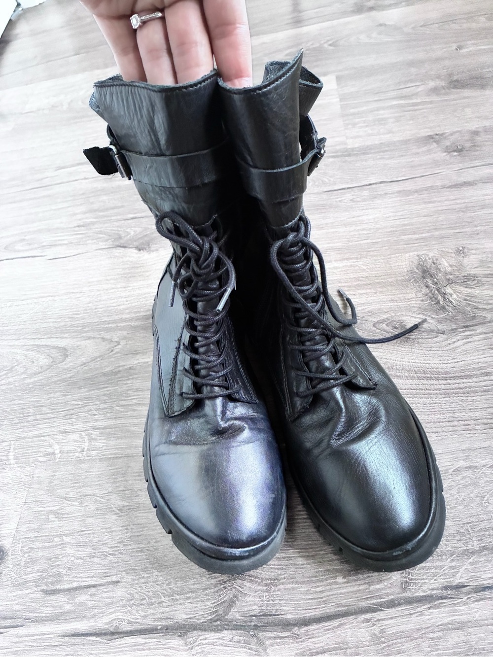 Miz Mooz Black Leather Lace-Up & Side-Zip Ankle Boots